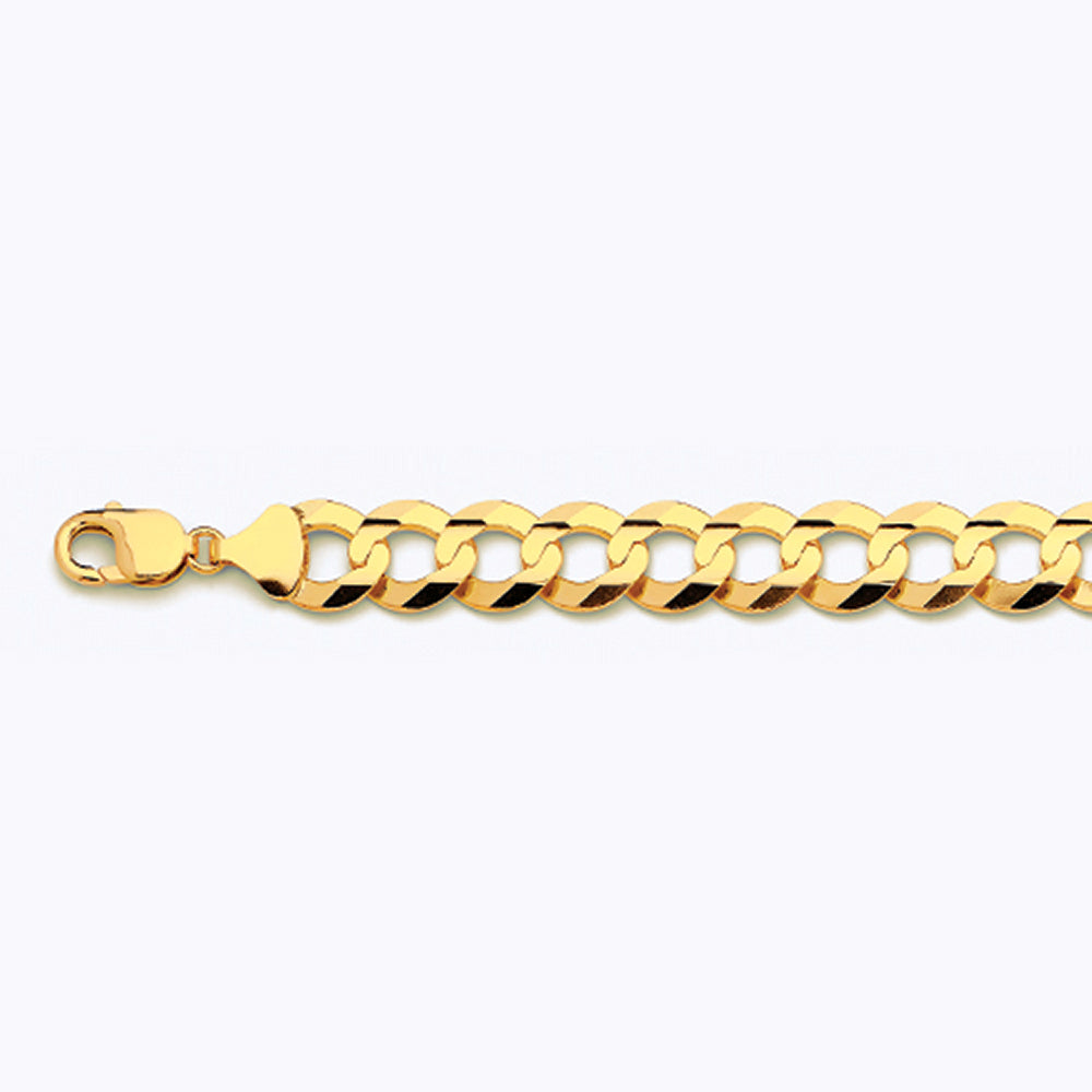 10K 15MM YELLOW GOLD SOLID CURB 16" CHAIN NECKLACE (AVAILABLE IN LENGTHS 7" - 30")