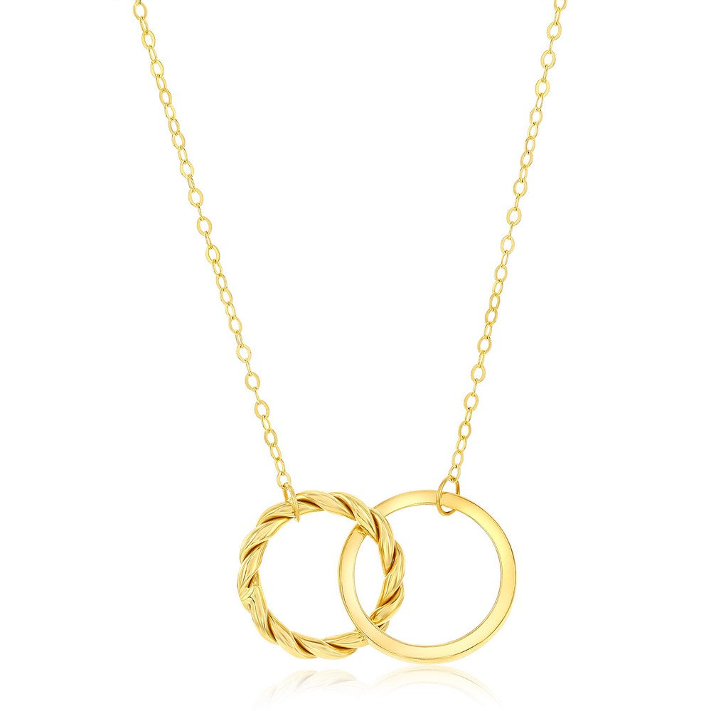 14K Yellow Gold, Rope & Polished Double Circle Necklace