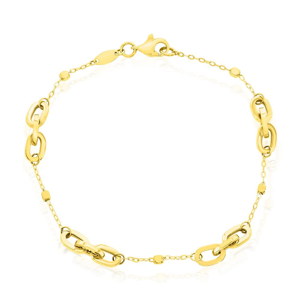 14K Yellow Gold, Oval Link & Bead Bracelet