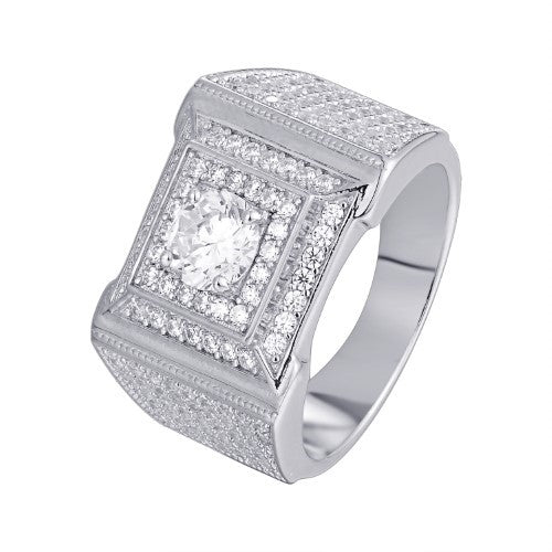 Sterling Silver Square Designer SZ 7 Mens Rings Rhodium Plated