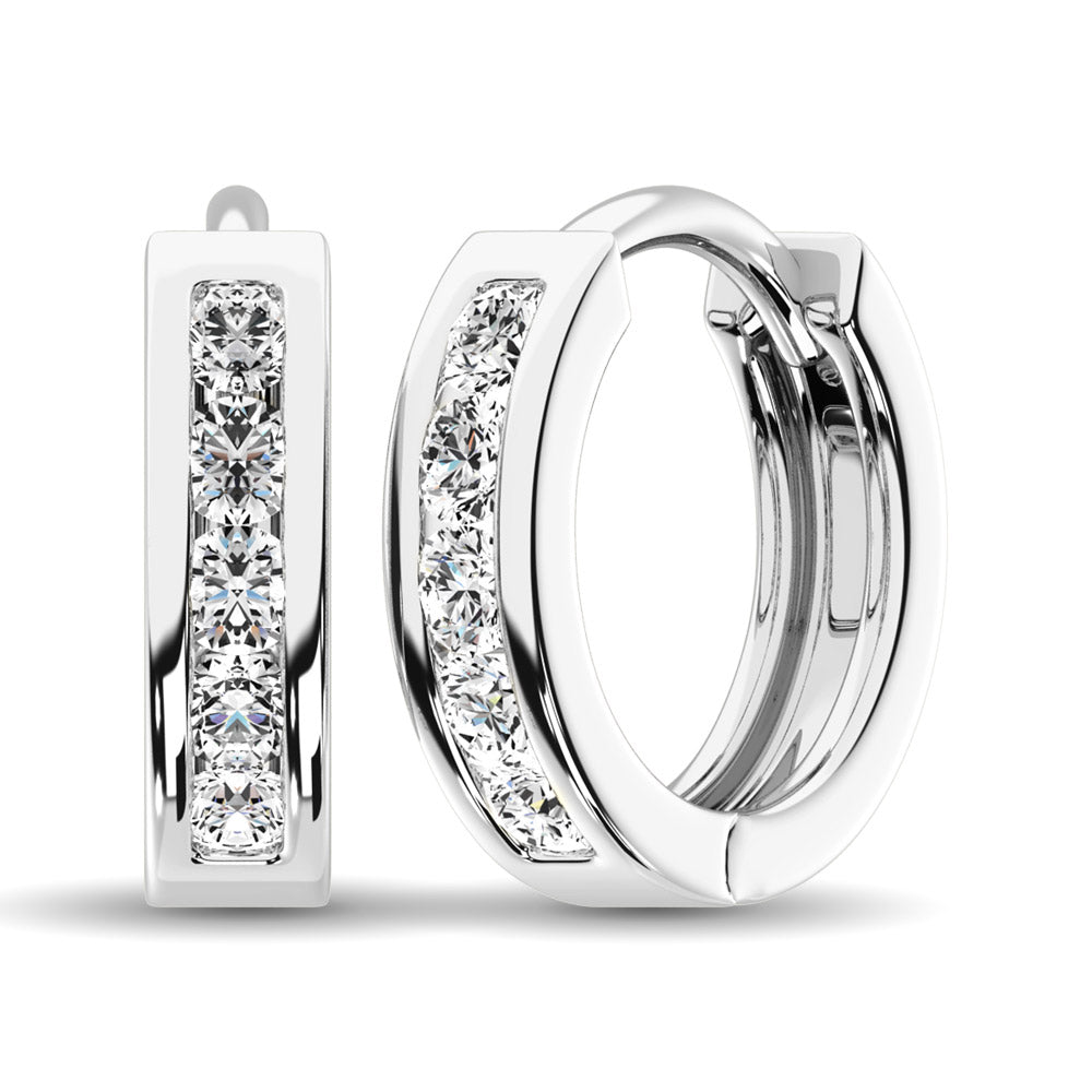 10K White Gold 1/5 CT Diamond Hoop Earrings