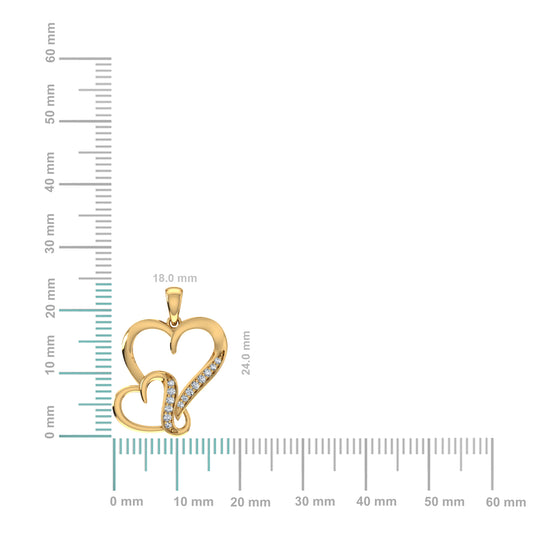 10K Yellow Gold Round Diamond Womens Double Heart Pendant 1/10 Cttw
