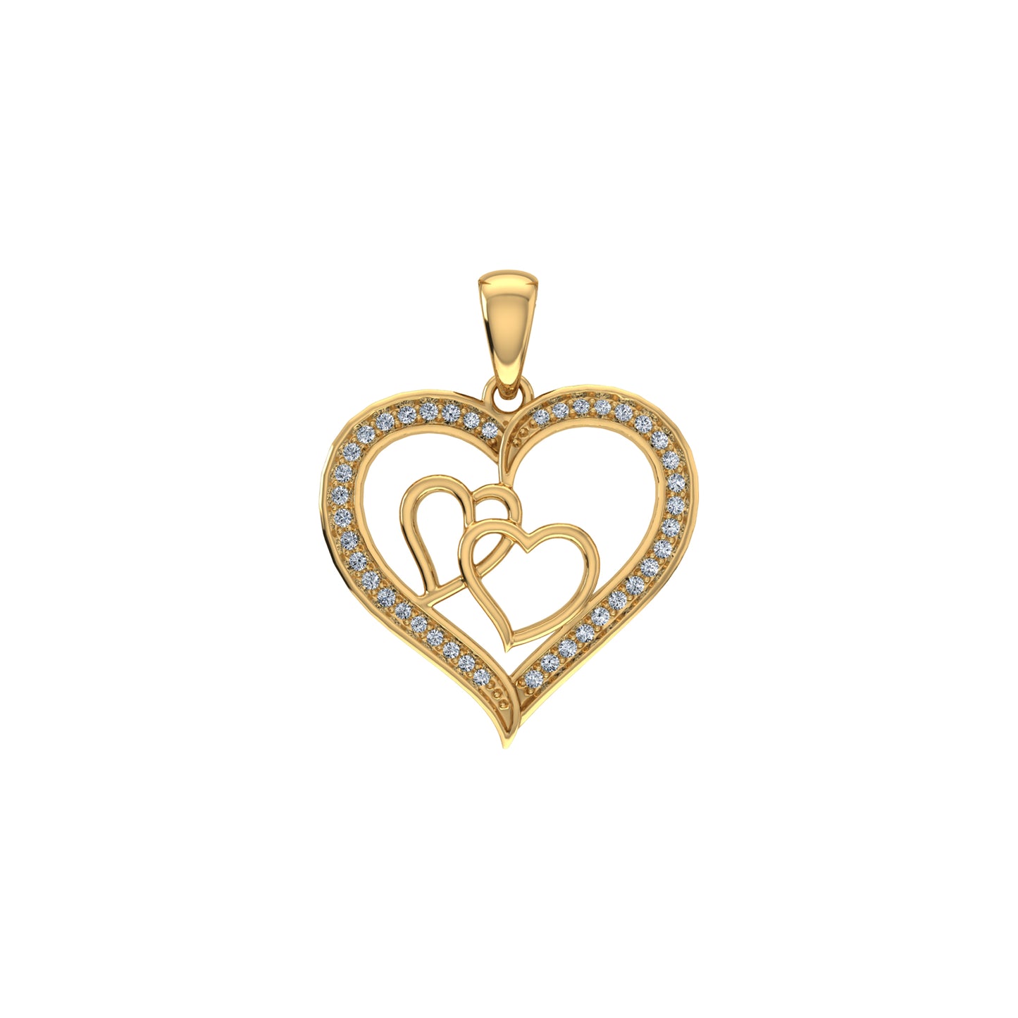 10K Yellow Gold Round Diamond Womens Double Heart Pendant 1/8 CT