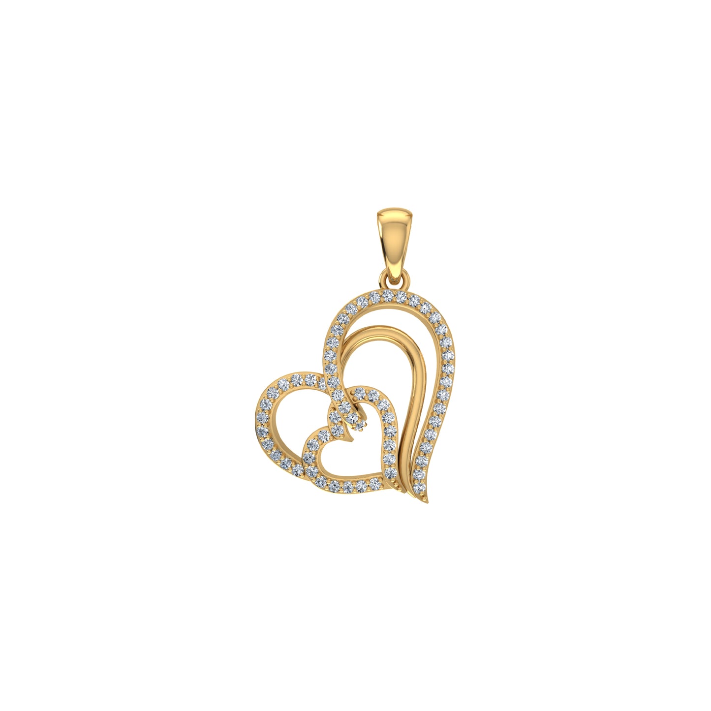 10K Yellow Gold Round Diamond Womens Double Heart Pendant 1/4 CT