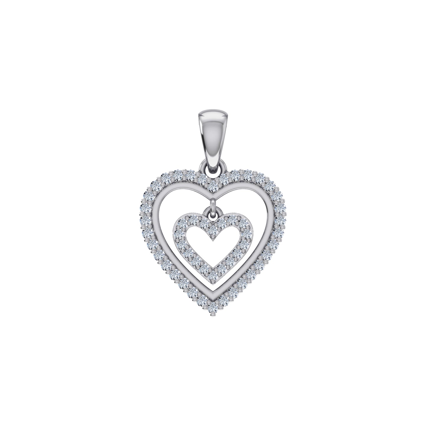 10K White Gold Round Diamond Womens Double Heart Pendant 1/4 Cttw