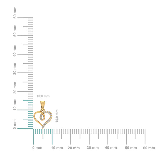 10K Yellow Gold Round Diamond Twisted Heart Pendant 1/25 Cttw