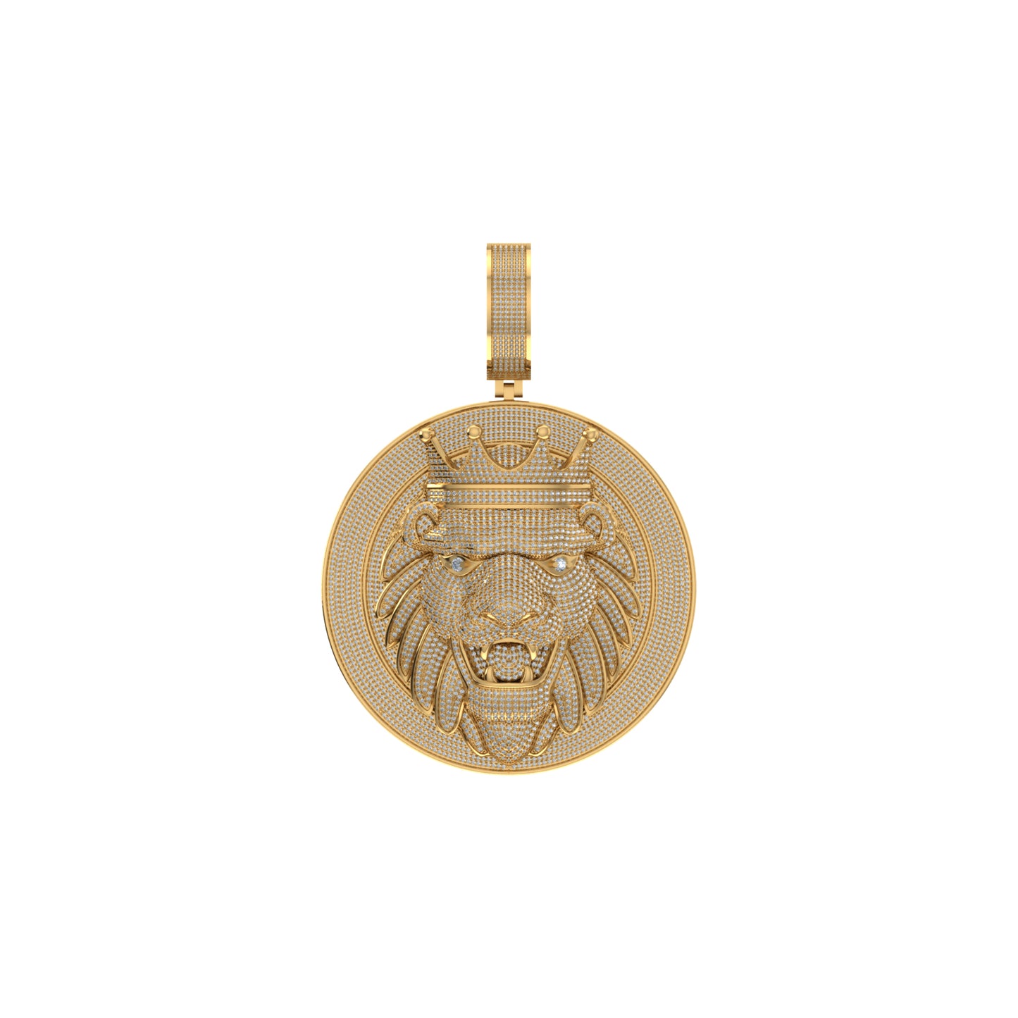 10K Yellow Gold Round Diamond Lion with Crown Pendant 2-5/8 Cttw