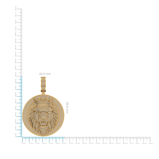 10K Yellow Gold Round Diamond Lion with Crown Pendant 2-5/8 Cttw