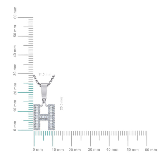 10K White Gold Tw Baguette Initial H Pendant 3/8 Cttw