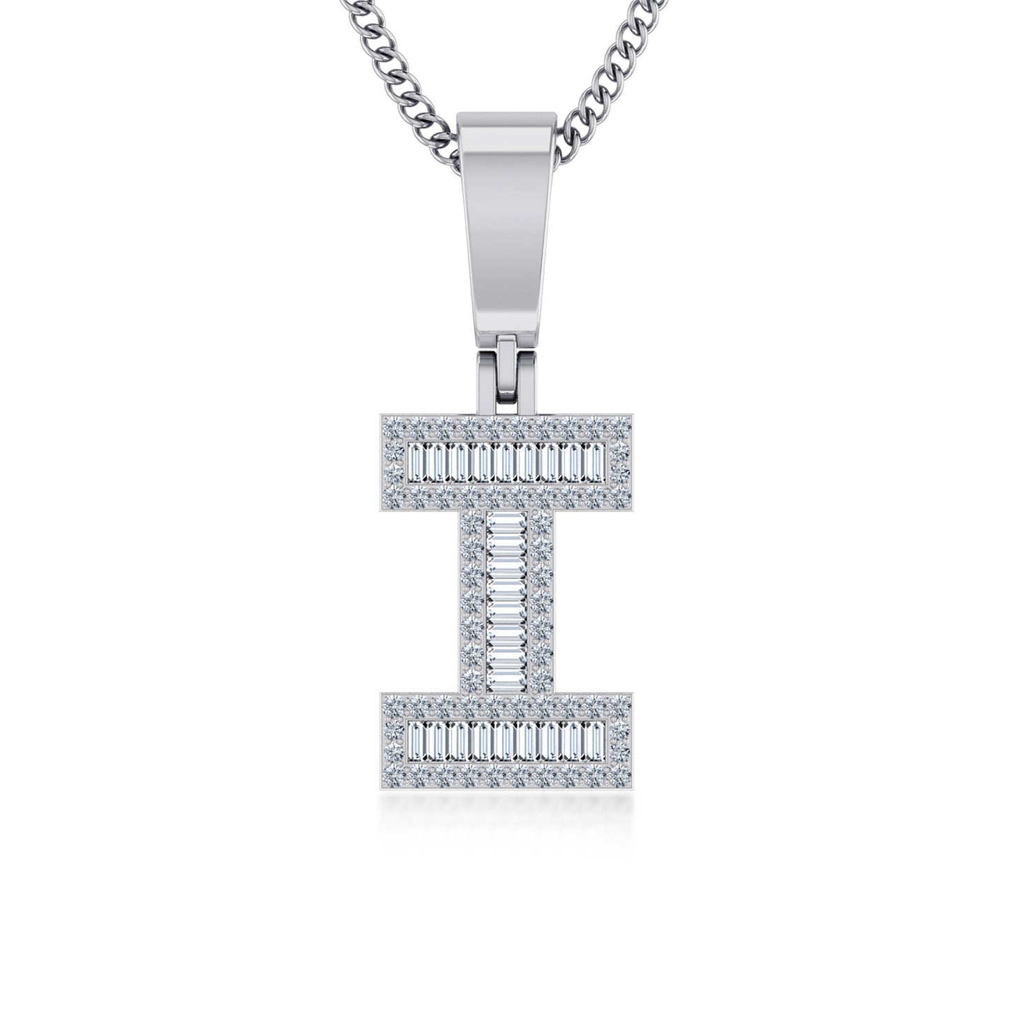 10K White Gold Tw Baguette Initial I Pendant 1/3 CT