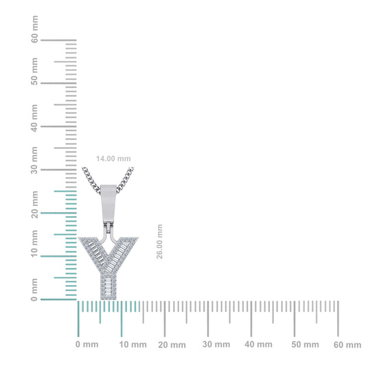 10K White Gold Baguette Initial Y Pendant 1/4 Cttw