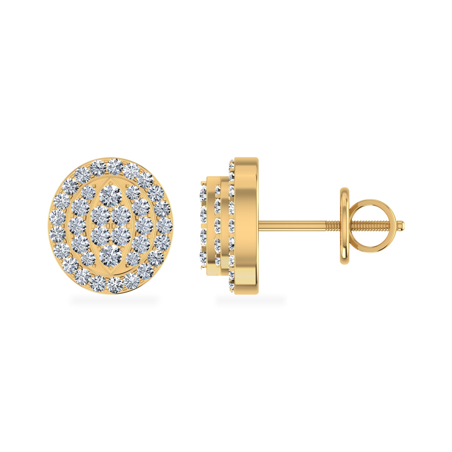 10K Yellow Gold Round Diamond Cluster Round Shape Stud Earrings 1/4 Cttw
