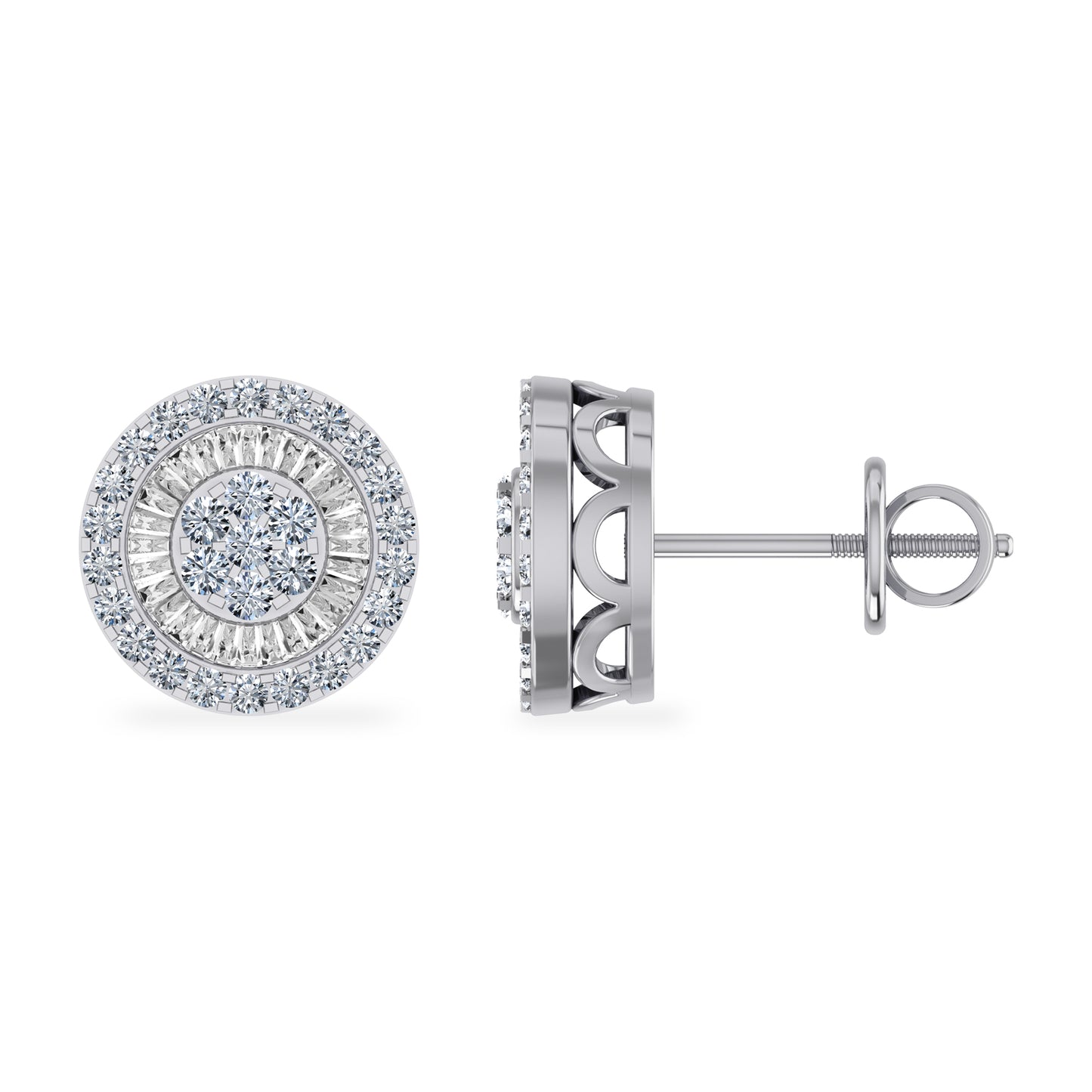 10K White Gold Round Diamond Cluster Round Shape Stud Earrings 1/2 Cttw