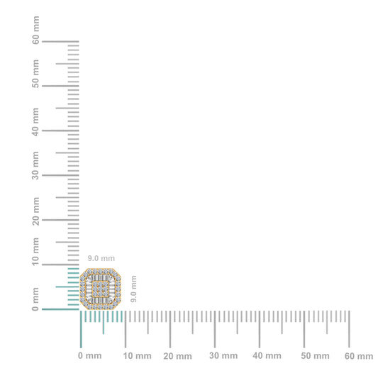 10K Yellow Gold Round Diamond Square Shape Stud Earrings 5/8 Cttw