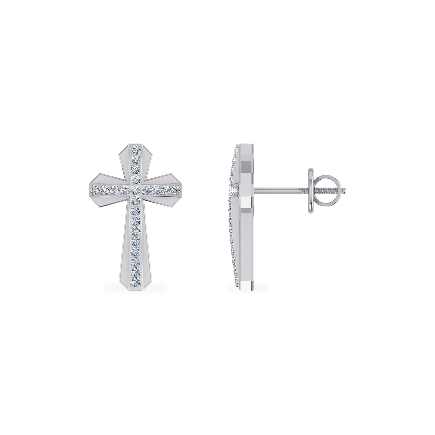 10K White Gold Round Diamond Cross Religious Stud Earrings 1/8 CT