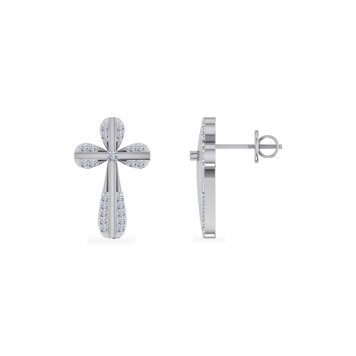 10K White Gold Round Diamond Cross Religious Stud Earrings 1/8 CT