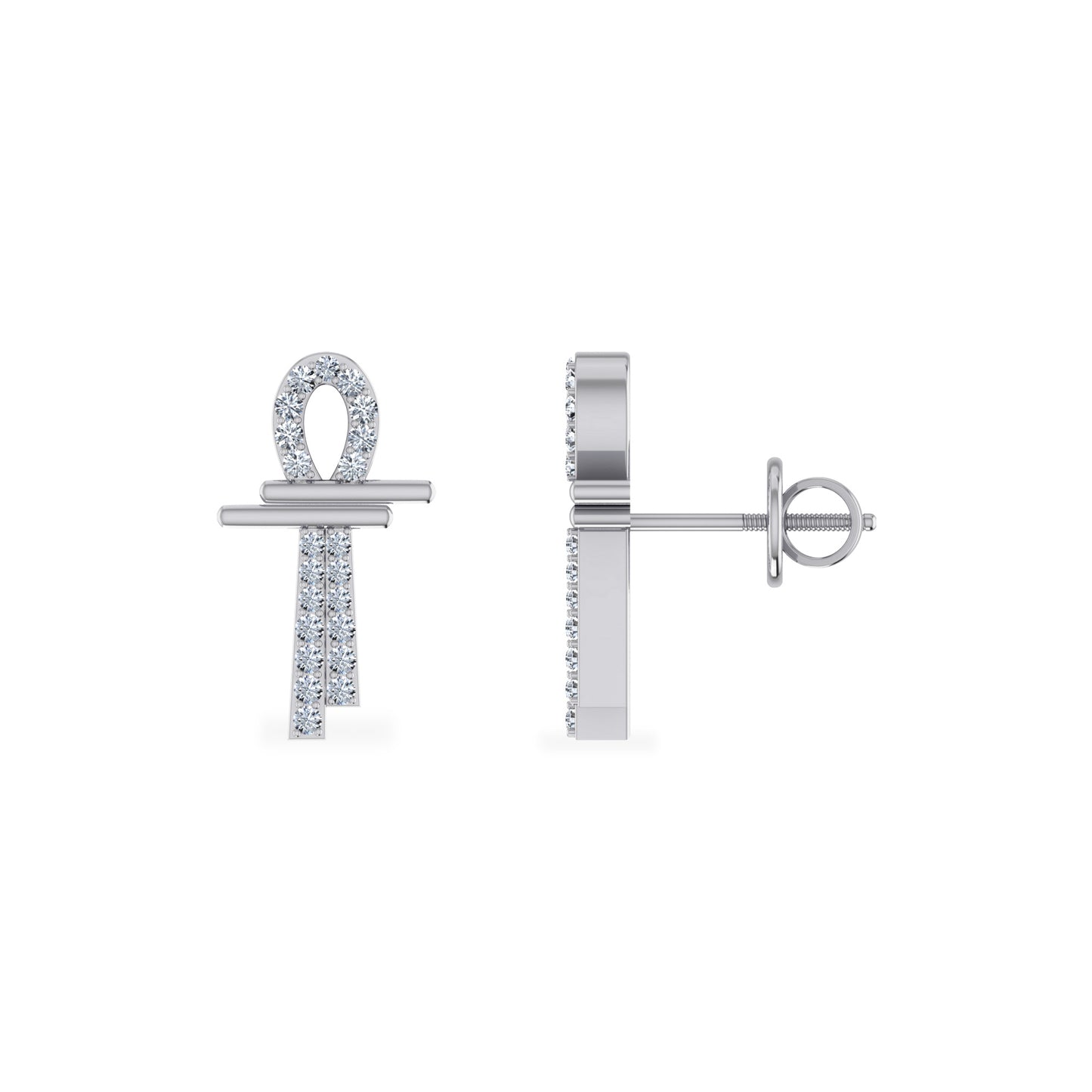 10K White Gold Round Diamond Ankh Religious Earrings 1/8 CT
