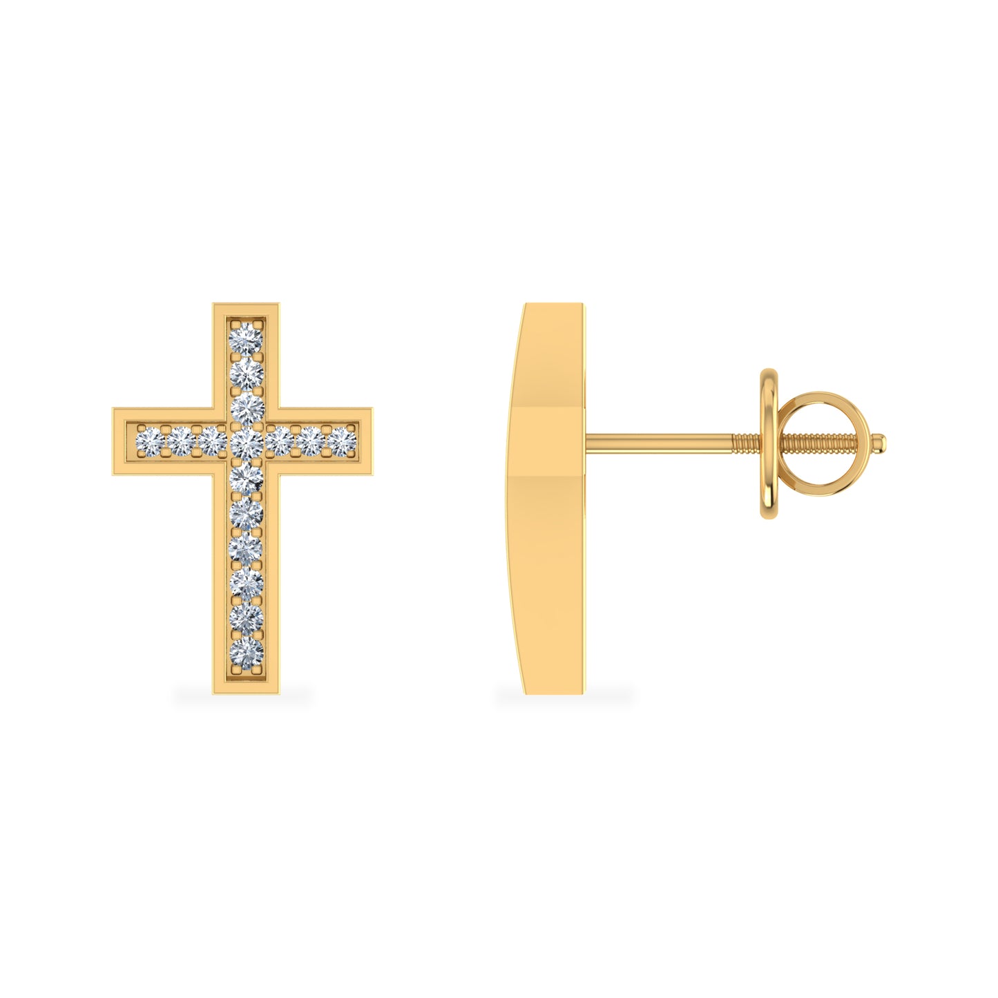 10K Yellow Gold Round Diamond Cross Religious Stud Earrings 3/4 CT