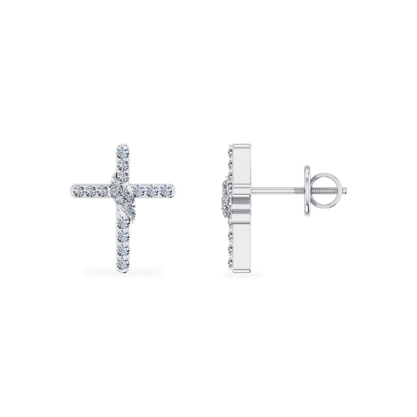 10K White Gold Round Diamond Cross Religious Stud Earrings 1/6 CT