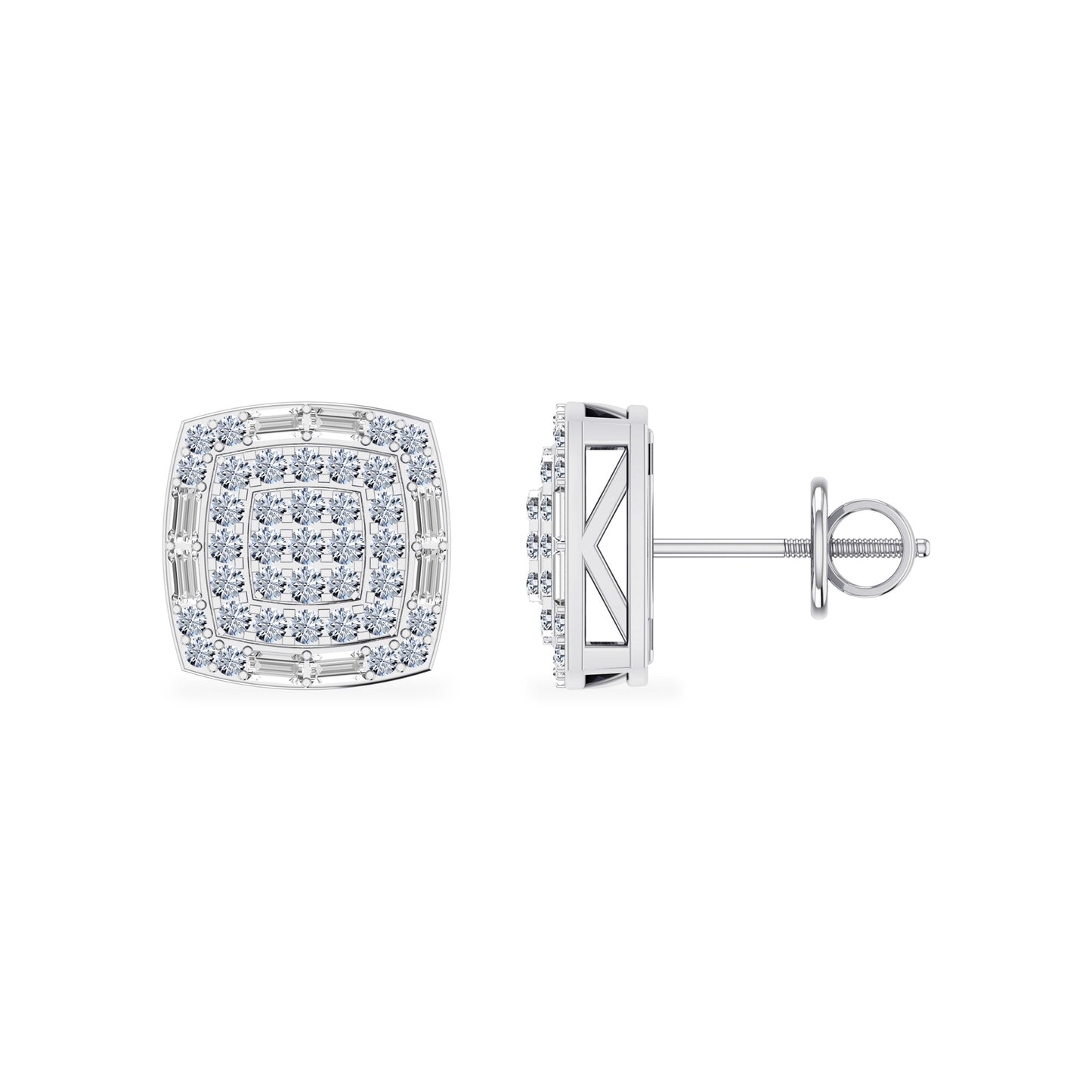10K White Gold Round Diamond Square Shape Stud Earrings 1/2 CT