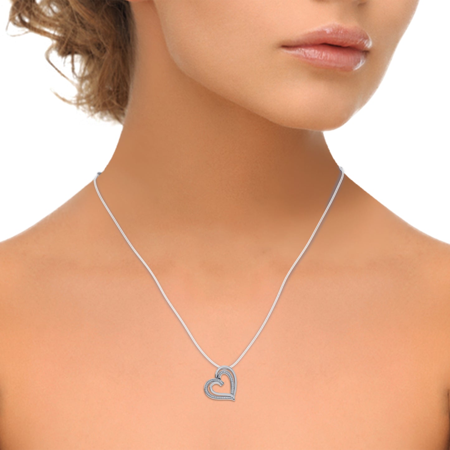 10K White Gold Round Diamond Double Womens Heart Pendant 1/10 Cttw