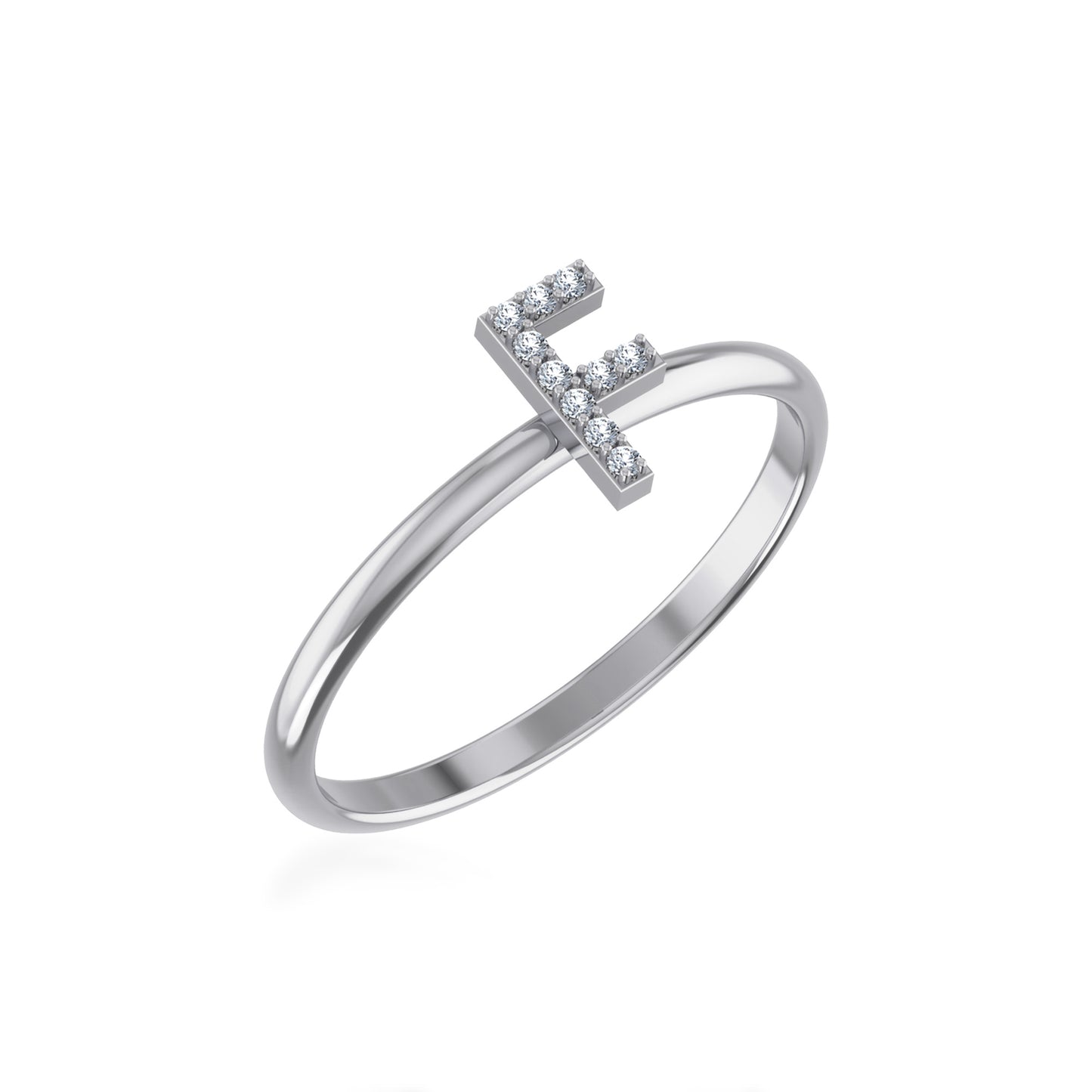 10K White Gold Womens Round Diamond F Initial Letter Ring 1/25 Cttw