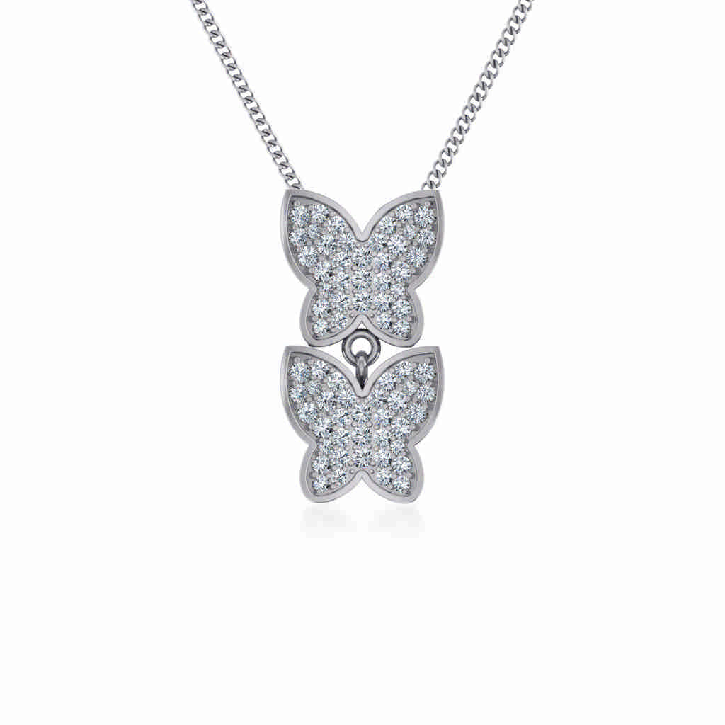 10K White Gold Womens Round Diamond Butterfly Cluster Top Open Pendant 1/4 CT