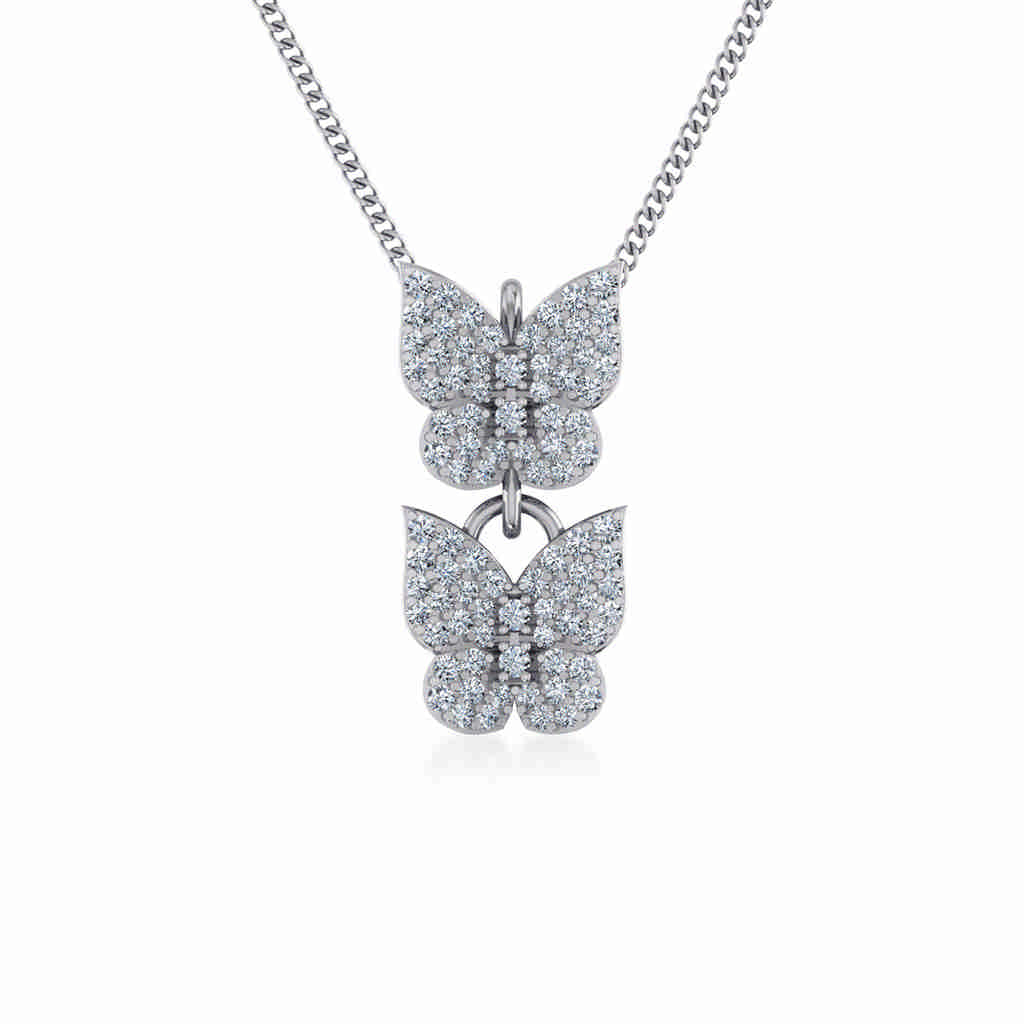 10K White Gold Womens Round Diamond Butterfly Cluster Top Open Pendant 1/4 CT