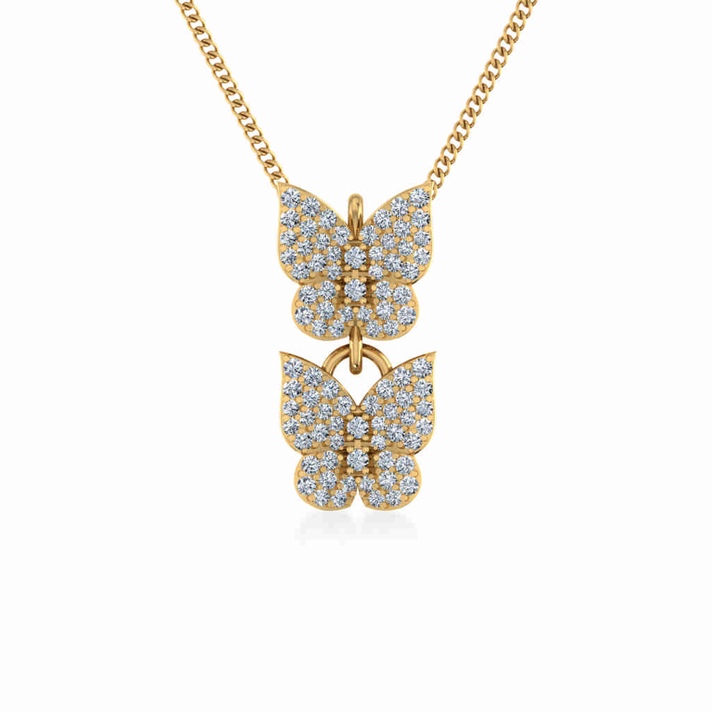 10K Yellow Gold Womens Round Diamond Butterfly Cluster Top Open Pendant 1/4 CT