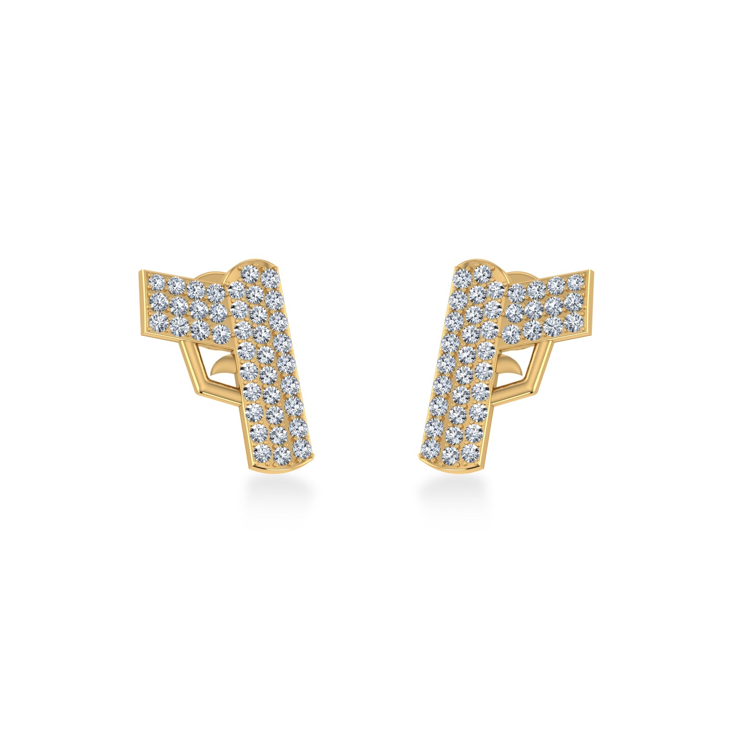 10K Yellow Gold Round Baguette Diamond Gun Stud Earrings 1/5 CT 1/5 CT