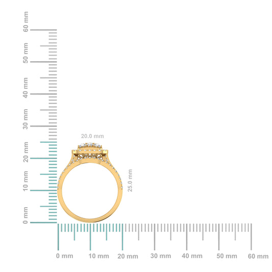 10K Yellow Gold Round Baguette Diamond Womens Square Shape Designer Bridal Ring 1-3/8 Cttw