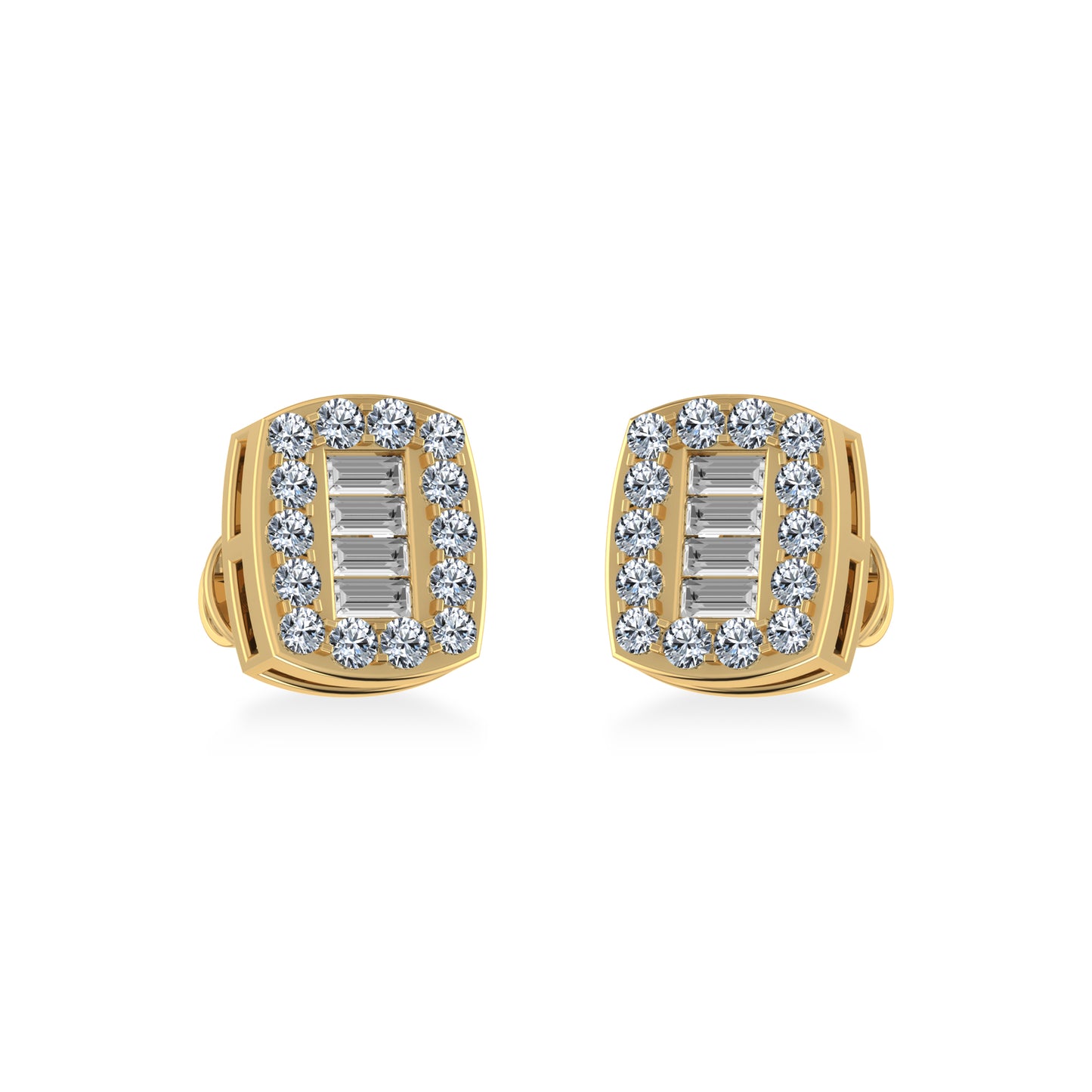 14K Yellow Gold Round Baguette Diamond Stud Earring 3/8 Cttw