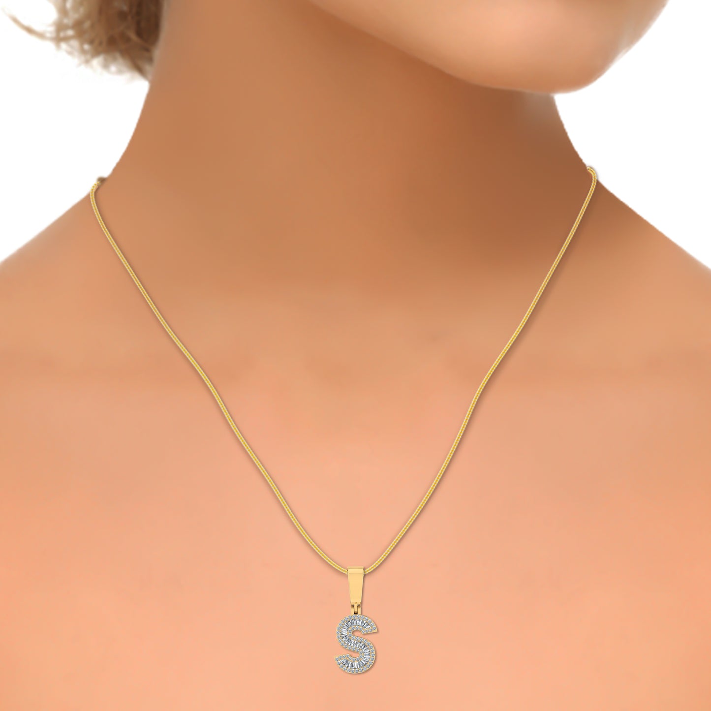 10K Yellow Gold Baguette Diamond Initial S Letter Pendant 1/2 Cttw