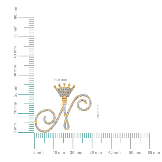10K Yellow Gold Round Diamond Crown N Letter Initial Pendant 1/4 Cttw