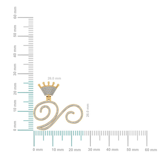 10K Yellow Gold Round Diamond Crown V Letter Initial Pendant 1/4 Cttw