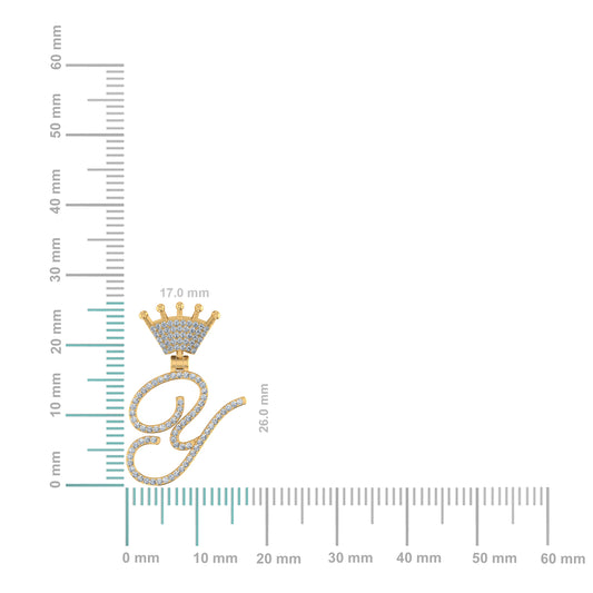 10K Yellow Gold Round Diamond Crown Y Letter Initial Pendant 1/5 Cttw