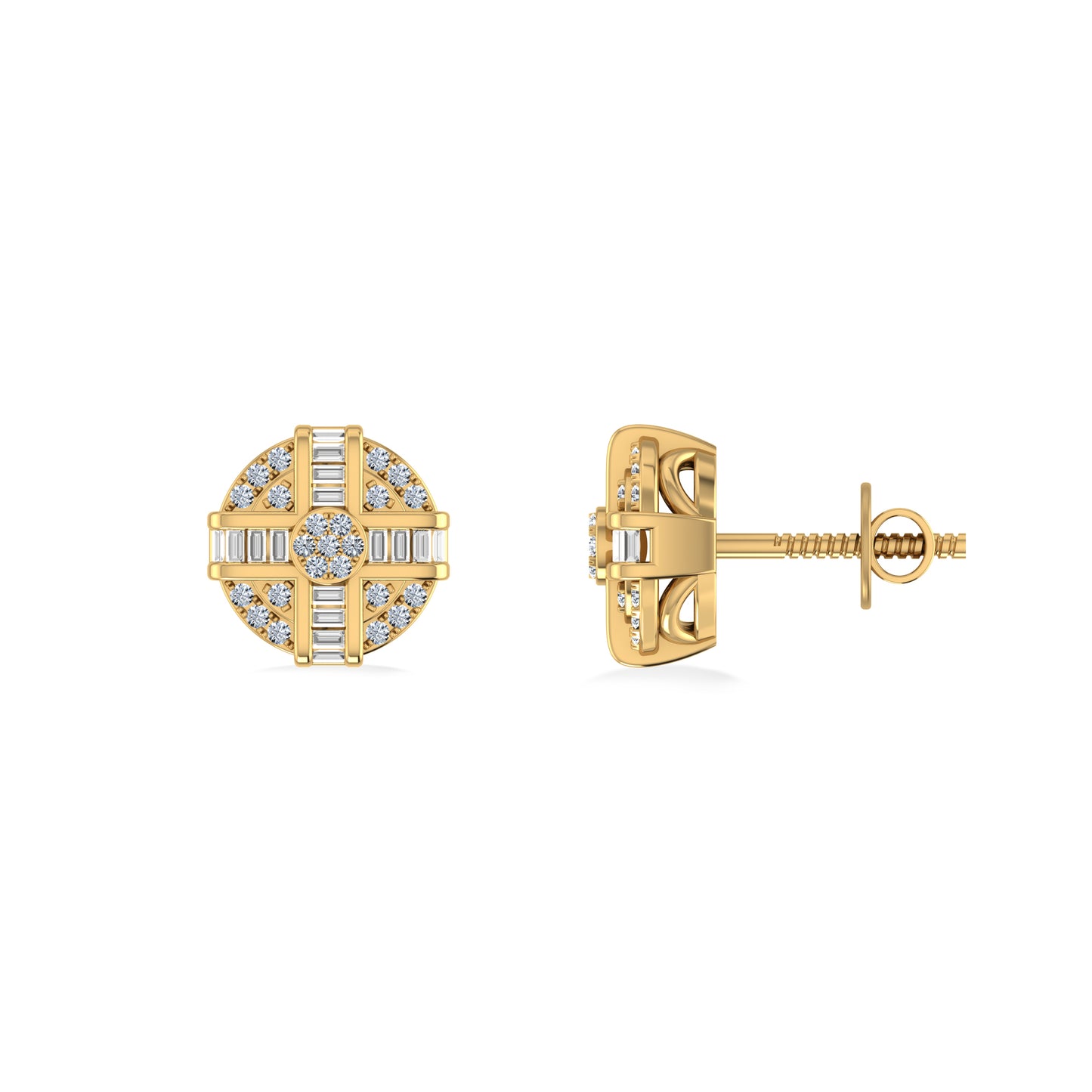 10K Yellow Gold Round Diamond Designer Mens Stud Earring 1/4 Cttw