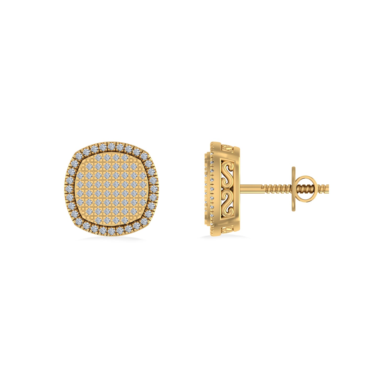 10K Yellow Gold Round Diamond Designer Halo Mens Stud Earring 1/4 Cttw