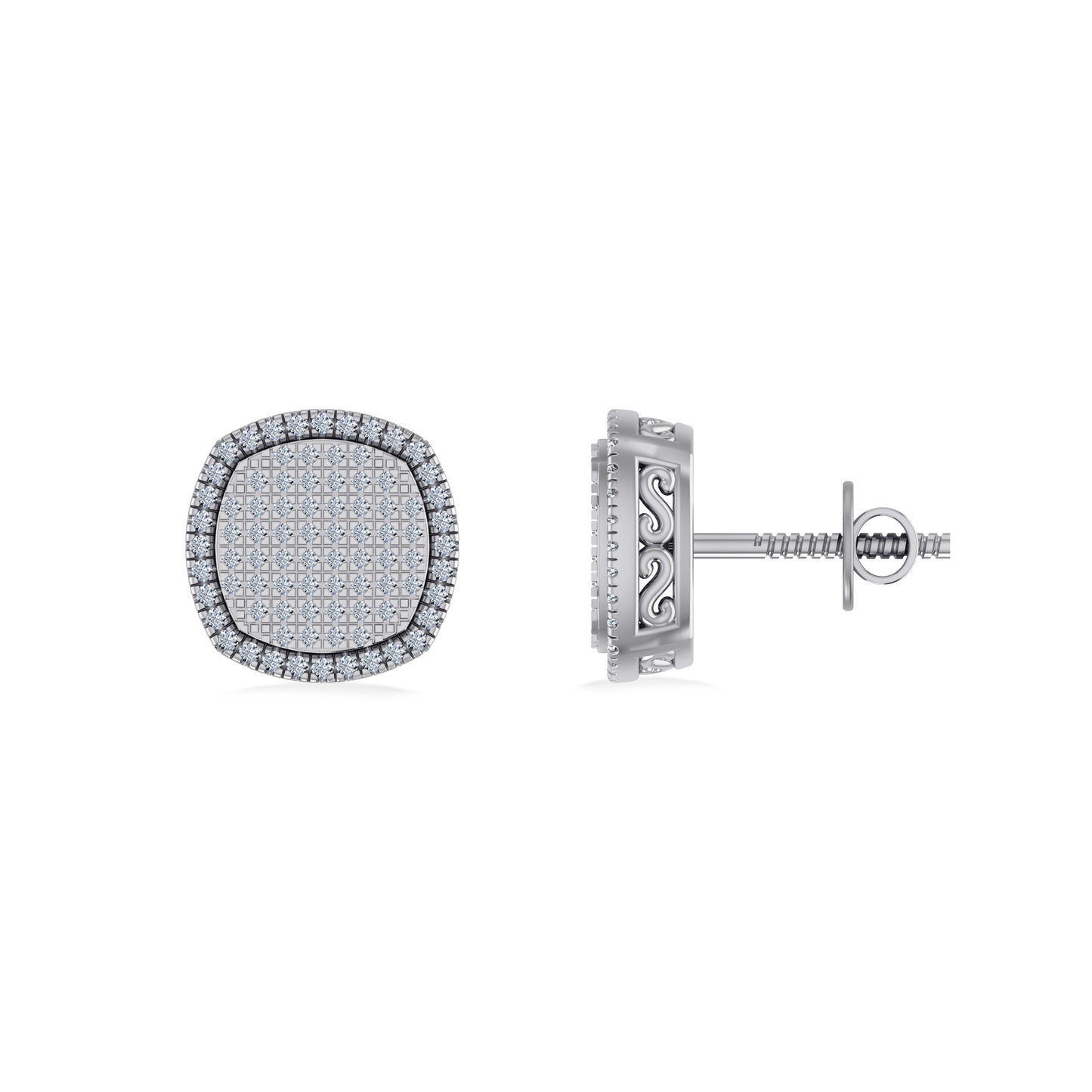 10K White Gold Round Diamond Designer Halo Mens Stud Earring 1/4 Cttw