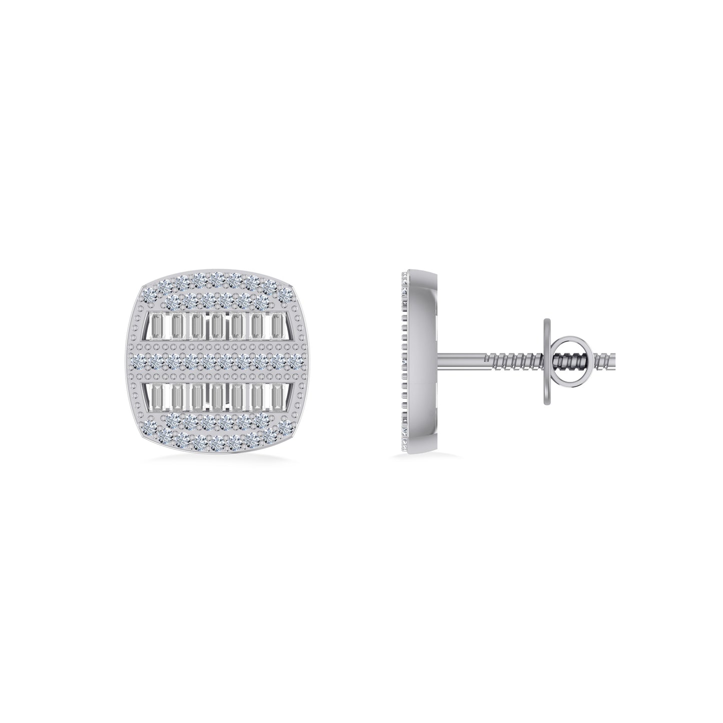 10K White Gold Round Diamond Square Shape Designer Mens Stud Earring 1/3 Cttw