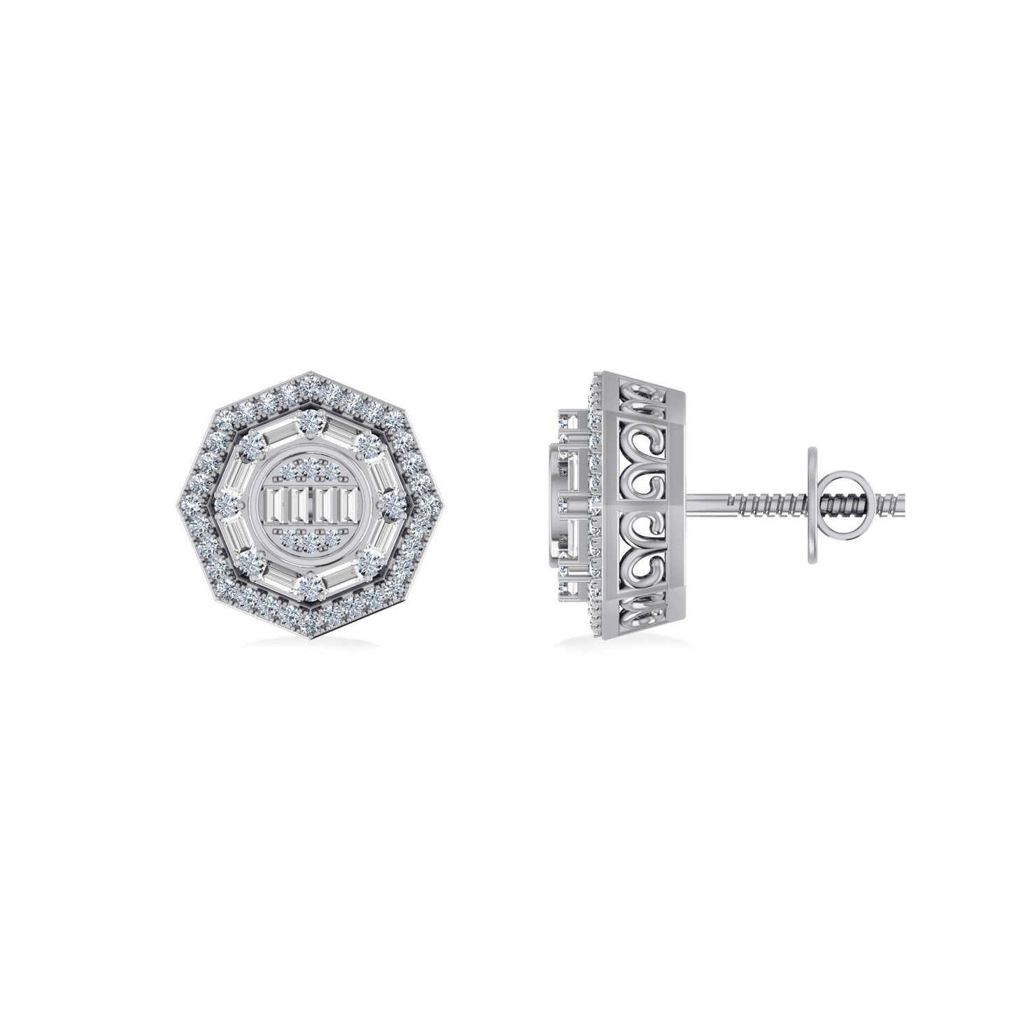 10K White Gold Round Natural Diamond Designer Mens Stud Earring 1/3 Ct