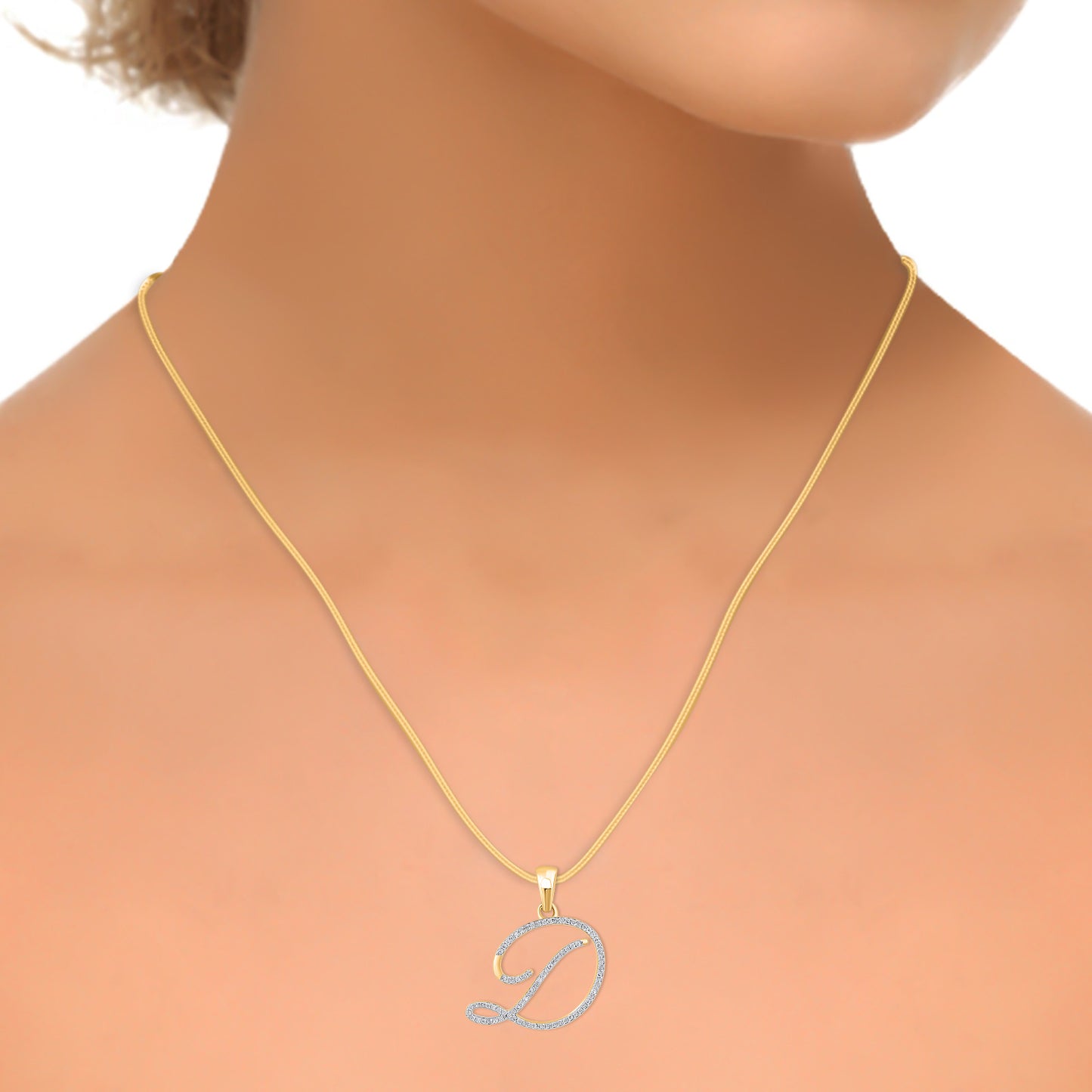 10K Yellow Gold Round Diamond D Letter Initial Pendant 1/6 Cttw