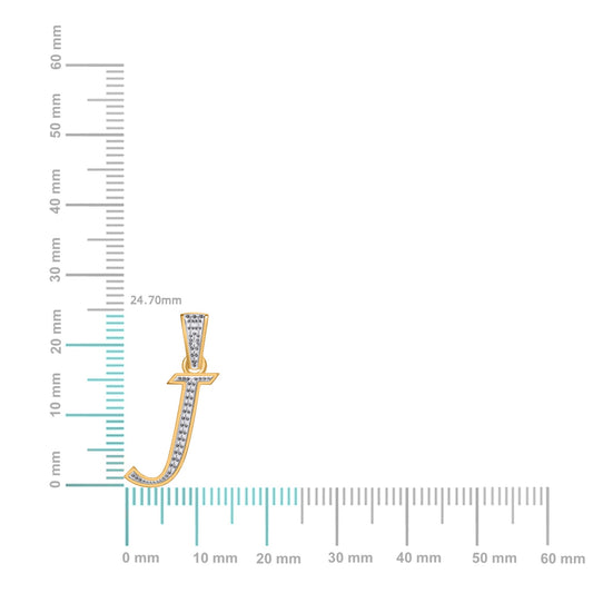 10K Yellow Gold Round Diamond J Letter Initial Pendant 1/10 Cttw