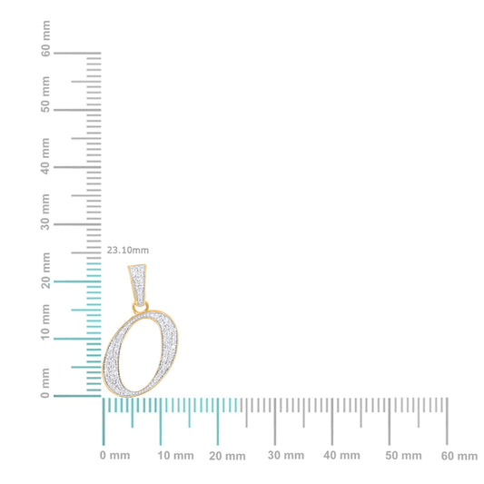 10K Yellow Gold Round Diamond O Letter Initial Pendant 1/10 Cttw