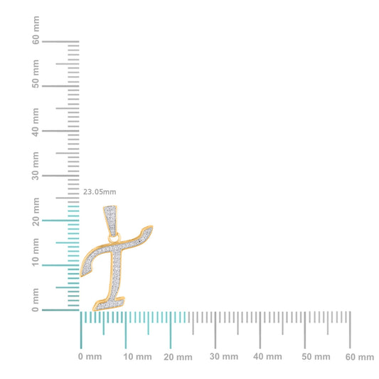 10K Yellow Gold Round Diamond T Letter Initial Pendant 1/10 Cttw