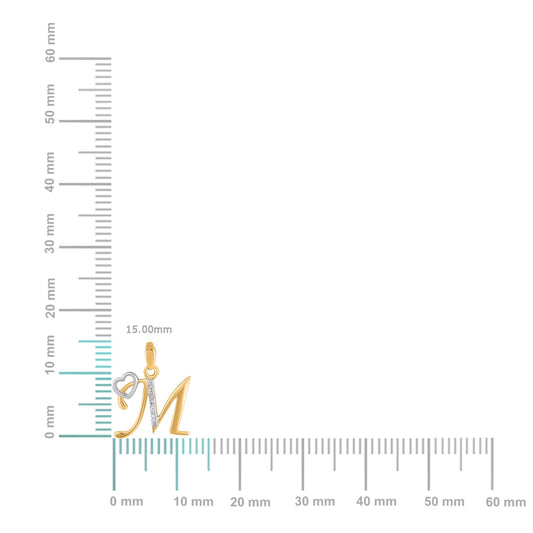 10K yellow gold M initial pendant featuring a stylish design with a heart detail