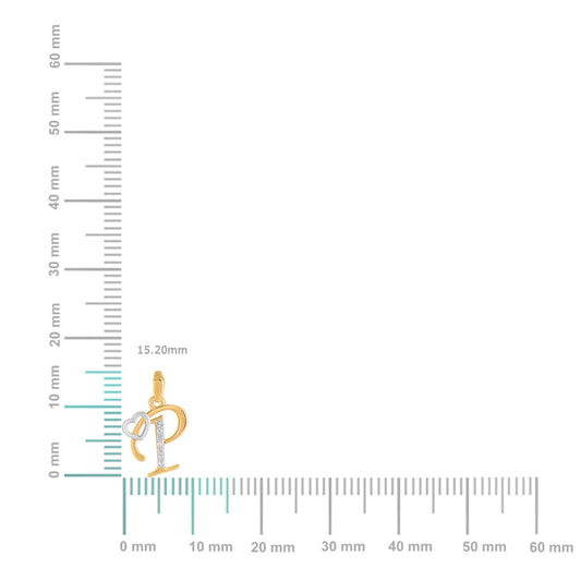 10K Yellow Gold Round Diamond P Letter Initial With Heart Pendant 1/10 Cttw
