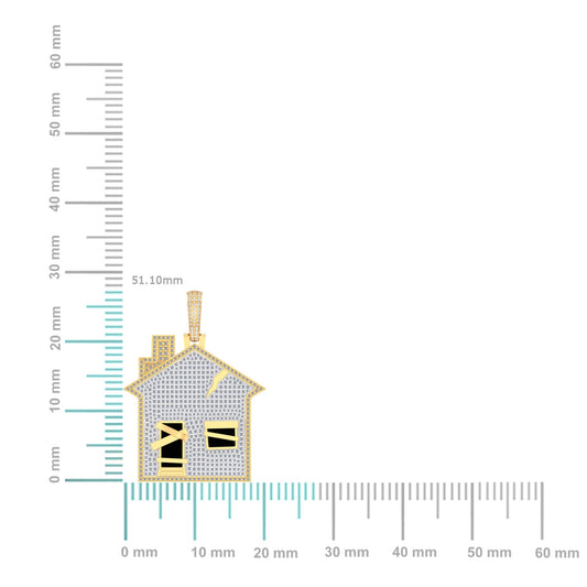 10K Yellow Gold Round Diamond House Designer Pendant 1-3/4 Cttw