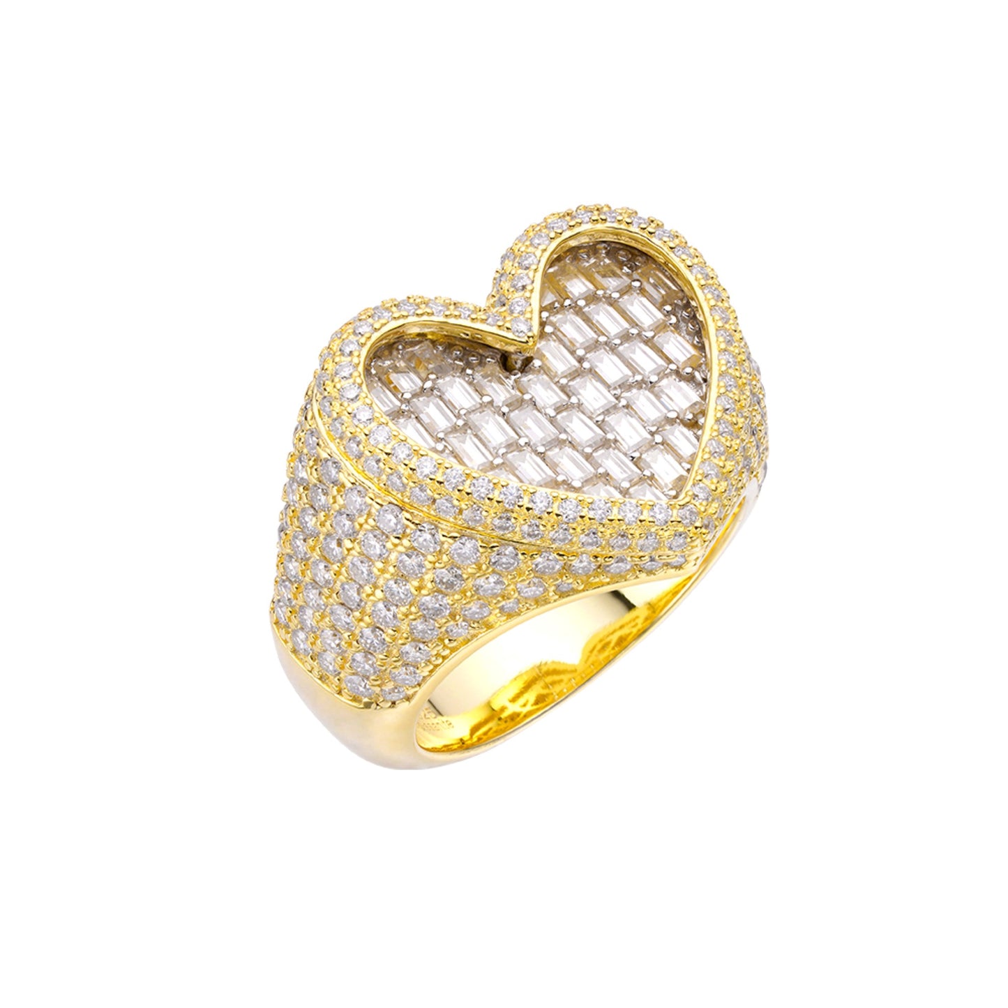 Sterling Silver Round Moissanite Heart Shape Designer Sz 9 Mens Ring Rhodium Plated & Gold Plated 5 CT