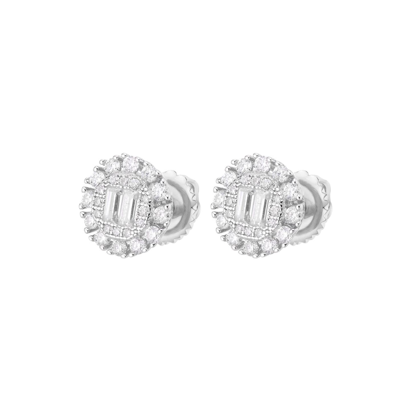 Sterling Silver Round Baguette Moissanite Designer Stud Earrings RP 5/8 Cttw